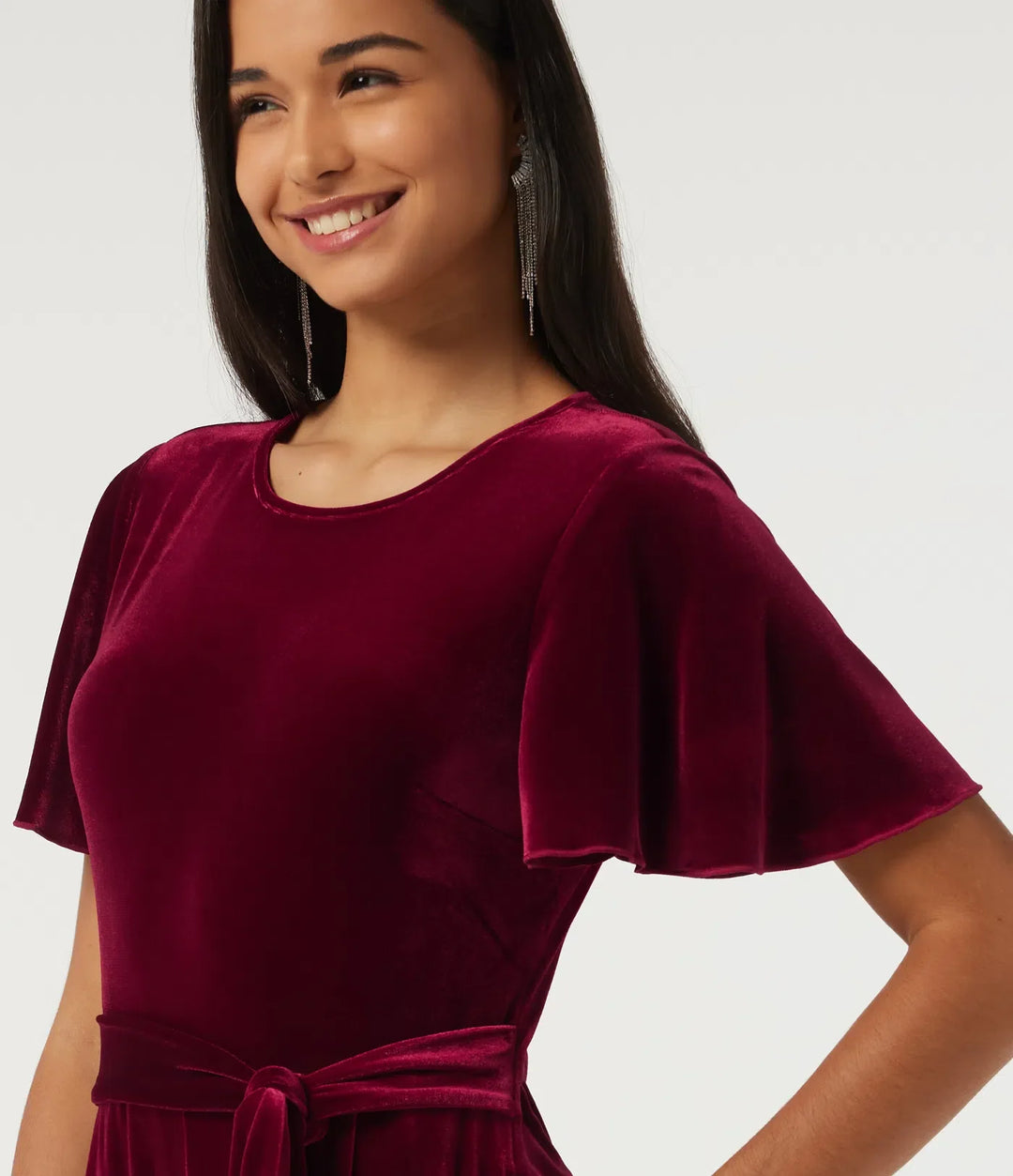 Rund hals volang kortärmad nyckelhålsrygg knytning fram sammet fest jumpsuit med fickor -Easy Peezy Edition