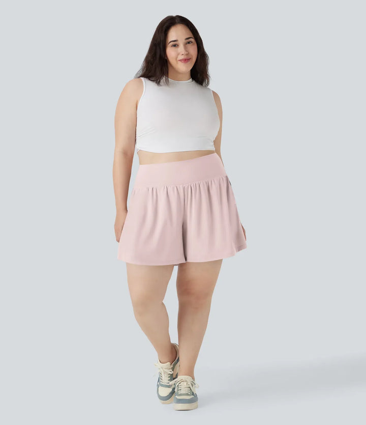 SoftlyZero luftig superhög midja 2-i-1 InstantCool yoga plusstorlek shorts 7" med fickor