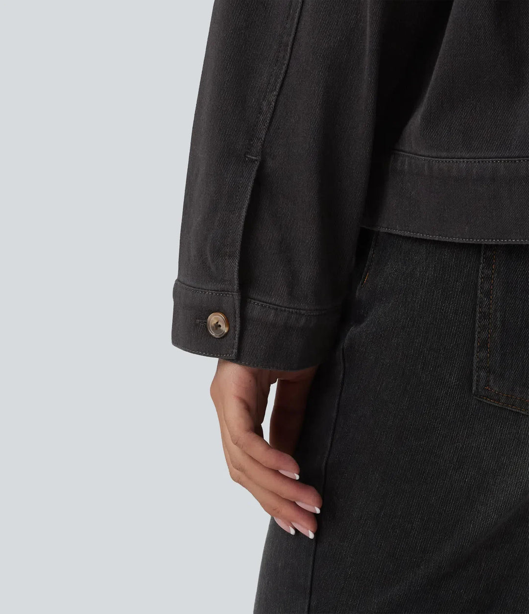 Lyckera Flex rund hals långärmad denim vardaglig jacka med fickor