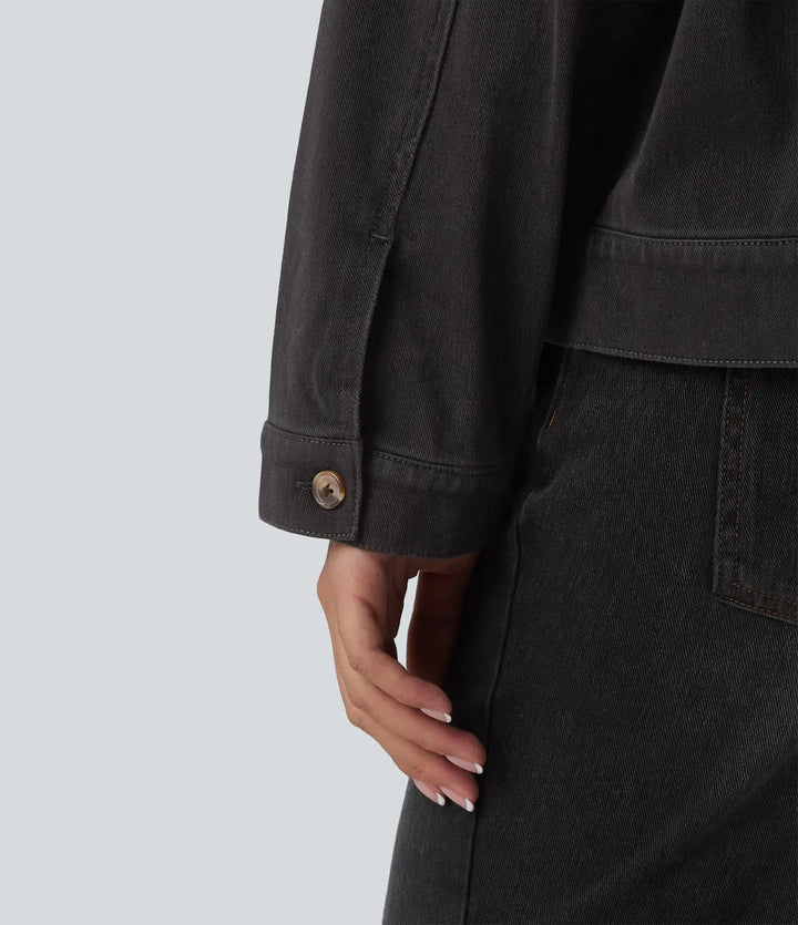 Lyckera Flex rund hals långärmad denim vardaglig jacka med fickor