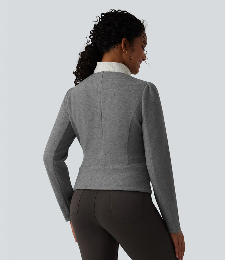 Rund hals långärmad dragkedja fleece arbetsjacka