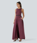 Breezeful dragkedja ärmlös ficka kontrast snabbtorkande jumpsuit