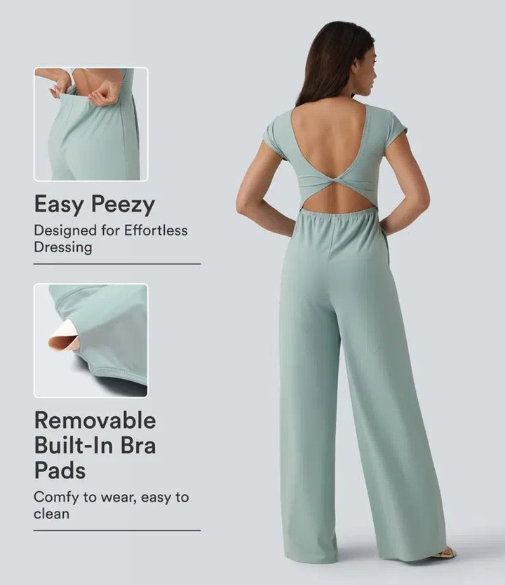 Vriden rygglös inbyggd BH vardaglig jumpsuit med fickor-Easy Peezy
