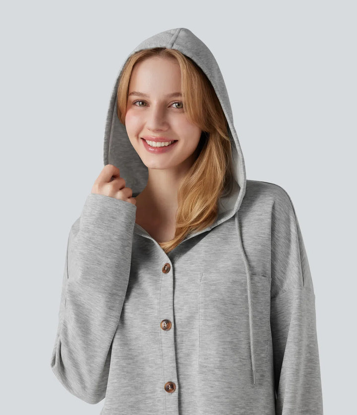 Med huva dragsko långärmad rundad fåll vardaglig sweatshirt med ficka