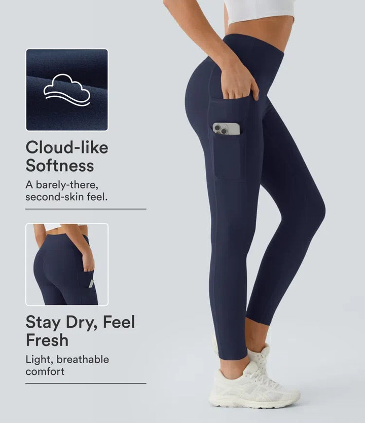 SoftlyZero med hög midja dubbla fickor enfärgad leggings