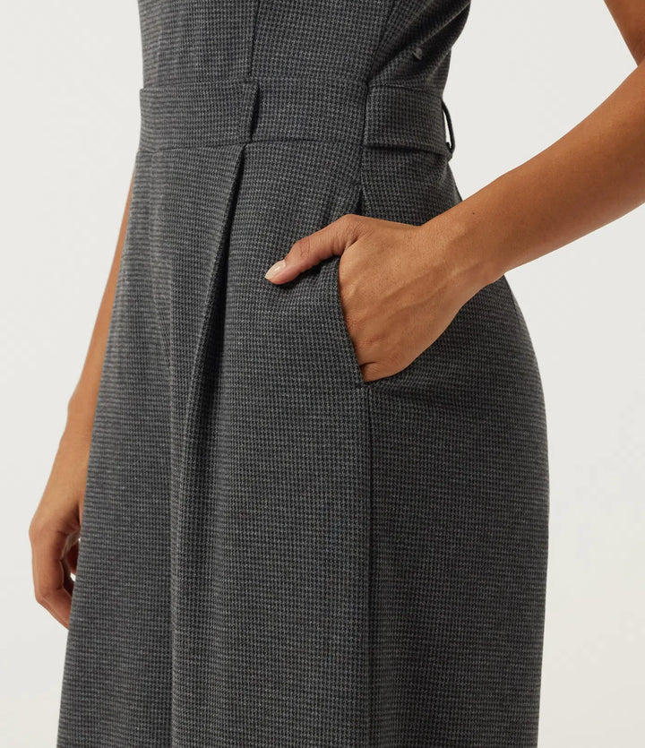 Båtringad ärmlös vida ben hundtand smal arbete jumpsuits med fickor -Easy Peezy Edition