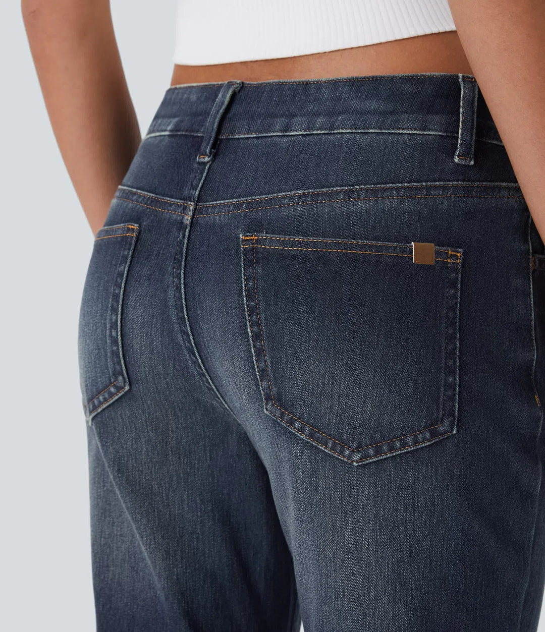 Halara Flex med låg midja dragkedja fickor tvättad för vardag bootcut jeans