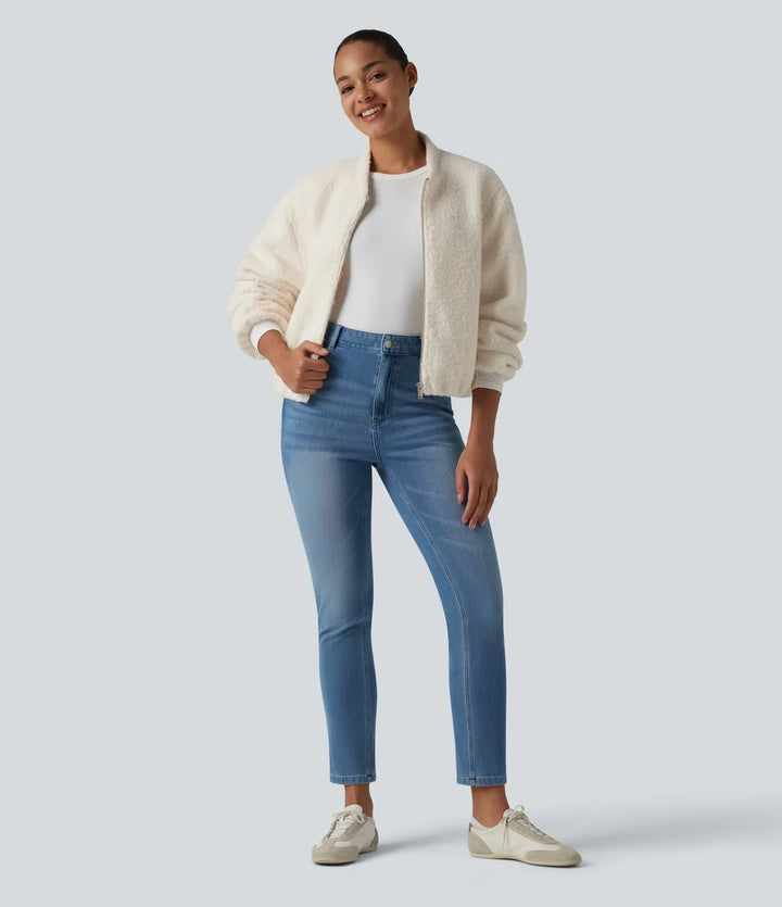 Dragkedjegylf vardaglig sherpajacka med fickor