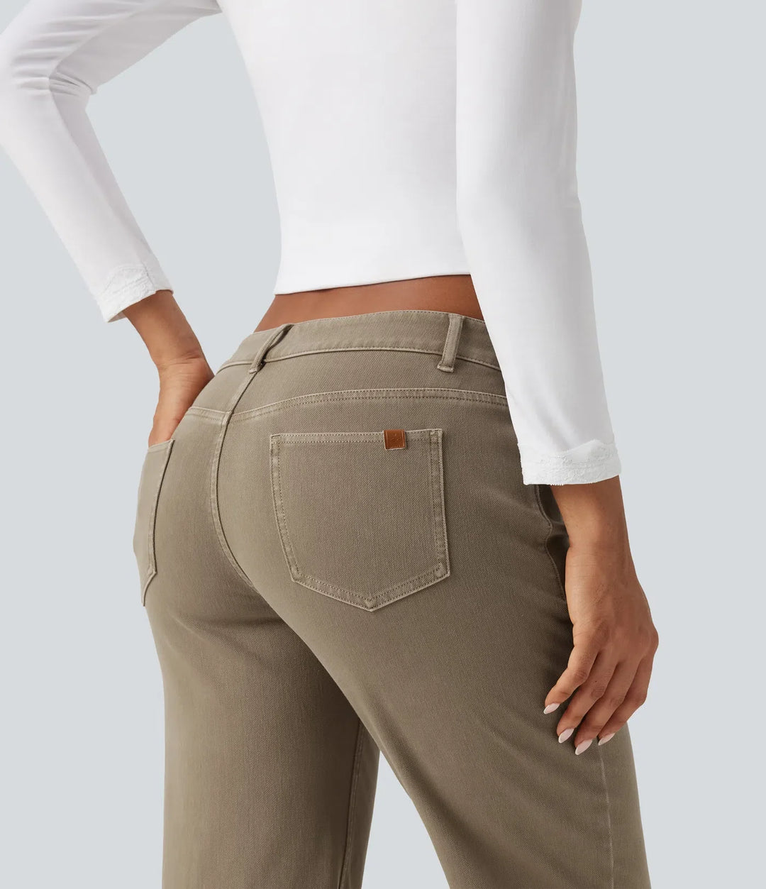 Halara Flex med låg midja asymmetrisk raka ben färgglad vardagsjeans med fickor