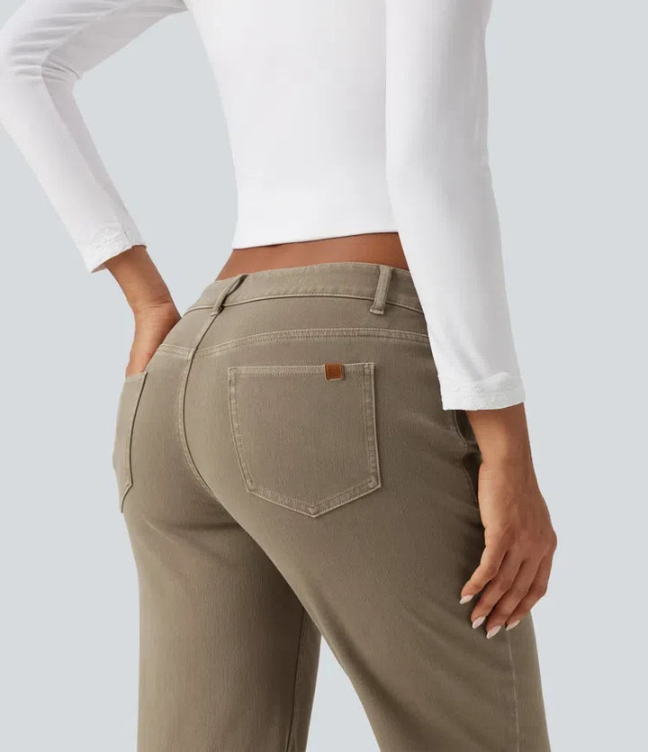 Halara Flex med låg midja asymmetrisk raka ben färgglad vardagsjeans med fickor