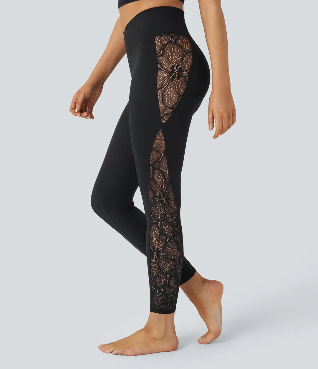 SoftlyZero högmidjad crossover kontrastspets ficka yogaleggings