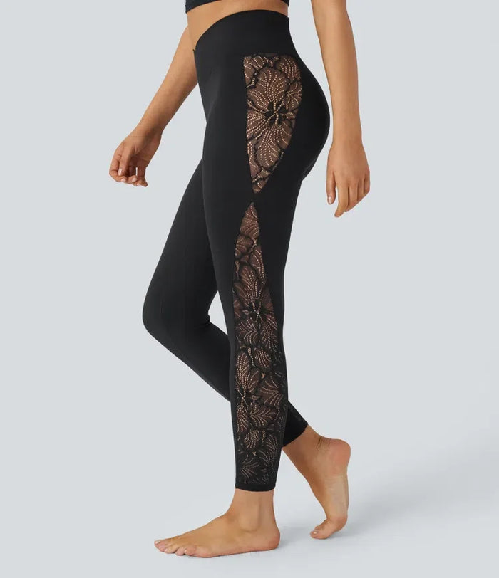 SoftlyZero med hög midja omlott kontrastspets ficka yogaleggings