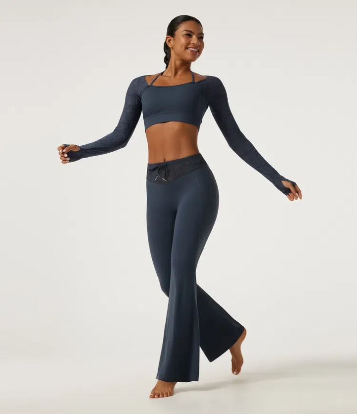 Halara UltraSculpt med medelhög midja dragsko kontrastspets utsvängd yogaleggings med fickor