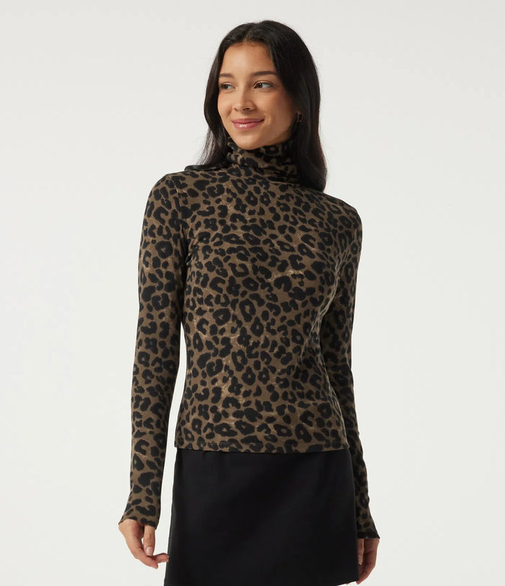 Lagerliknande halvpolo långärmad leopardmönster vardaglig T-shirt