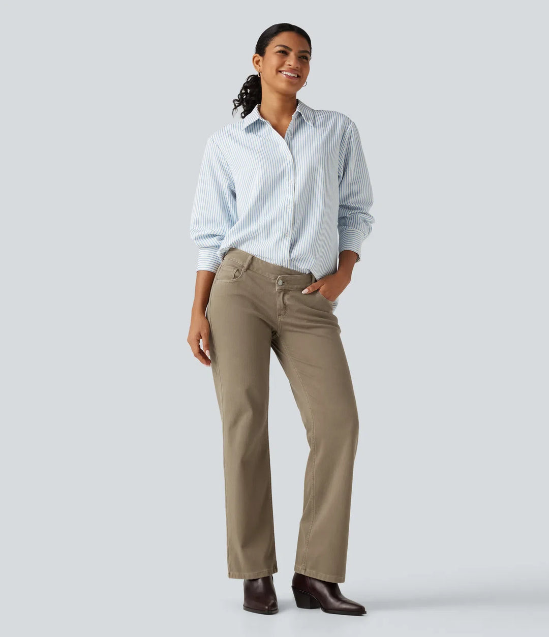 Halara Flex med låg midja asymmetrisk raka ben färgglad vardagsjeans med fickor