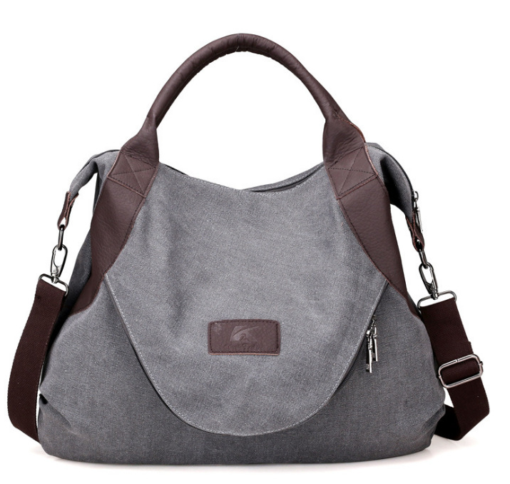 Stor canvasväska med kontrasthandtag