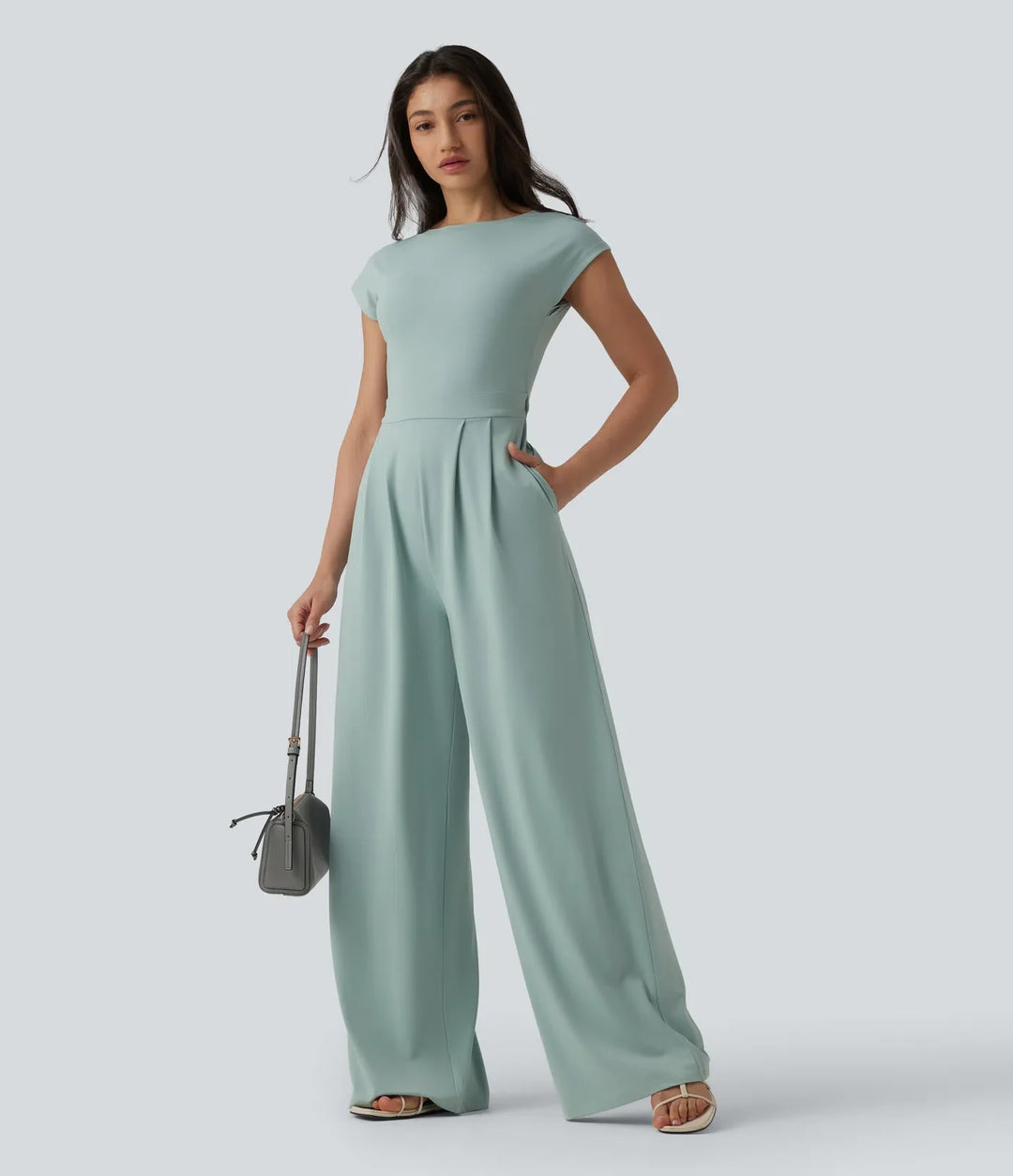 Vriden rygglös inbyggd BH vardaglig jumpsuit med fickor-Easy Peezy