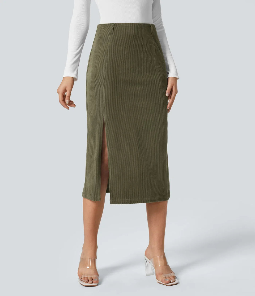 Med hög midja fåll midi manchester vardagskjol