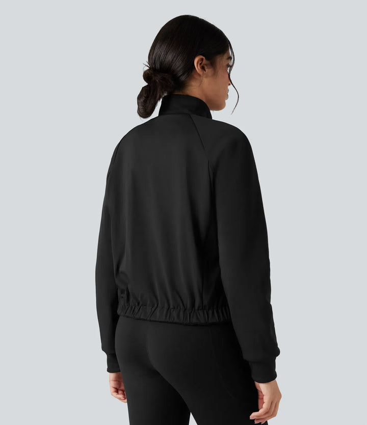 Vändbar hög hals långärmad fleece vandringsjacka med fickor (två looks i en)