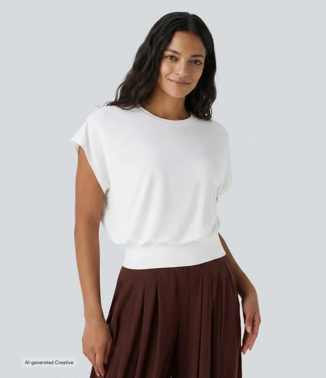 Rund halsringning kort fladdermus ärm T-shirt för arbete
