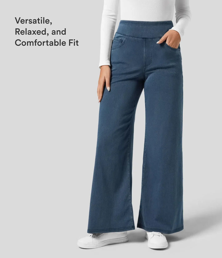 Halara Flex med hög midja och fickor vida ben lös jeans för arbete