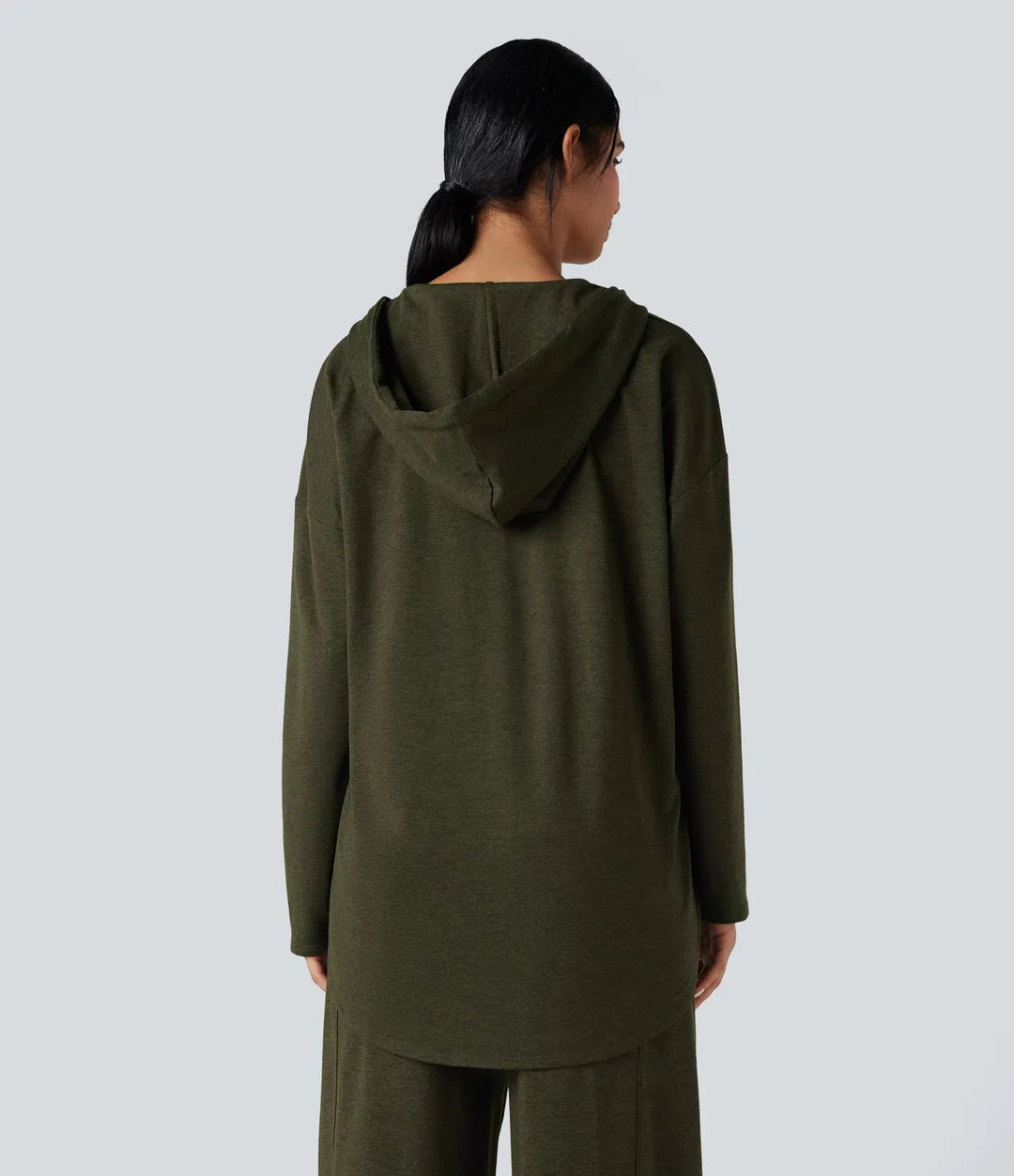 Med huva rundad fåll oversized snabbtorkande vardaglig melerad sweatshirt-UPF40+