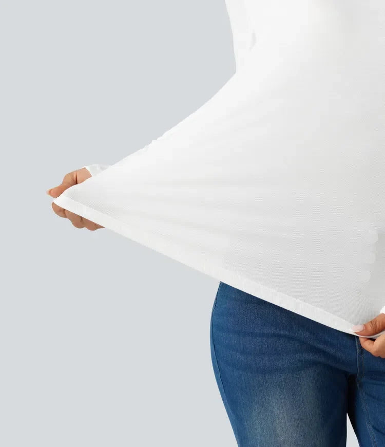 Ribbad enaxlad långärmad asymmetrisk fåll T-shirt för vardag