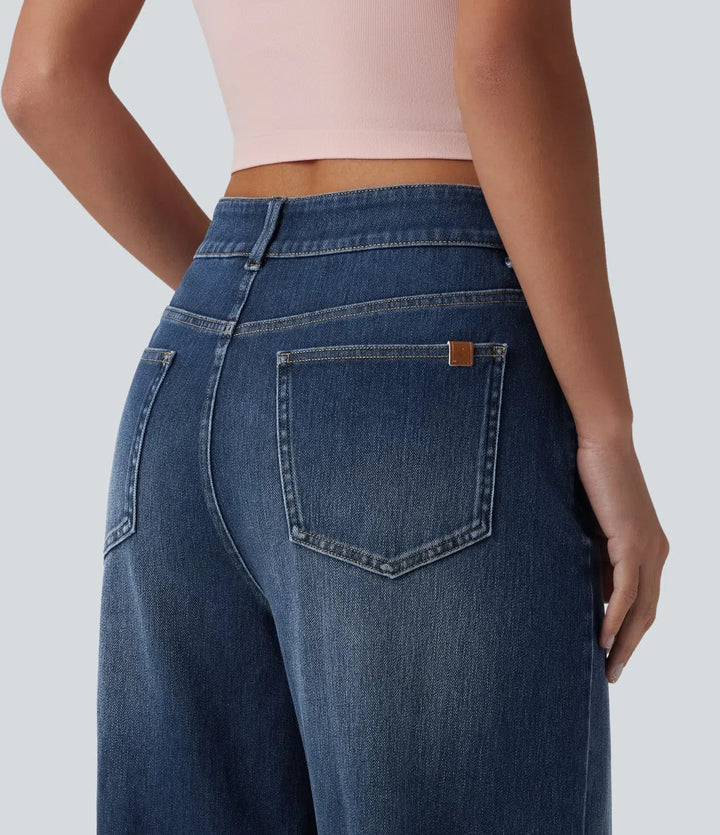 Halara Flex asymmetrisk med medelhög midja vida ben vardagsjeans med fickor