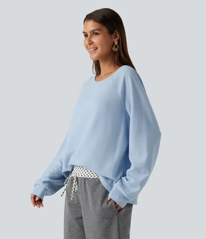 Båtringning raglan långärmad inbyggd bh för vardag bomull collegetröja