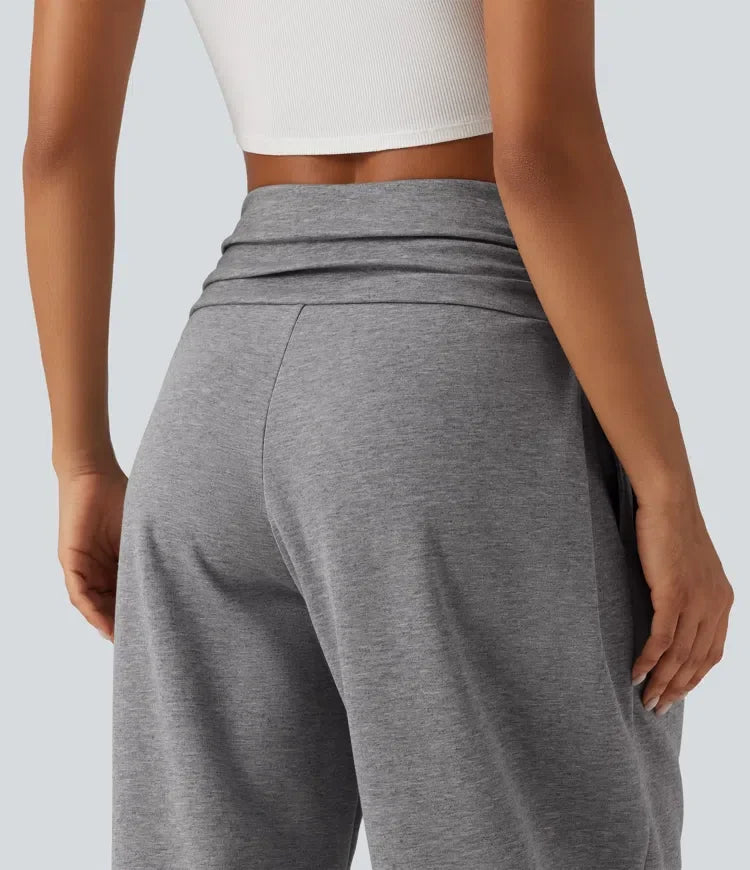 Med hög midja rynklad ballongmodell för vardag joggingbyxor med fickor