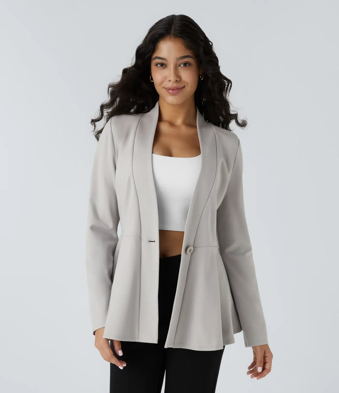 V-ringad enkel front peplum-arbetsjacka