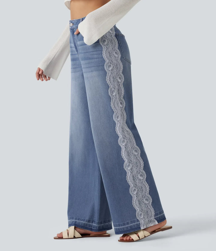 Halara Flex med hög midja kontrastspets baggy vardagsjeans med fickor
