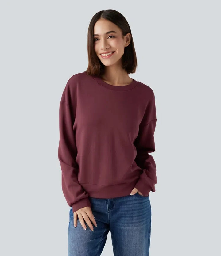 SpacerTek rund hals långärmad vridning-rygg vardaglig sweatshirt