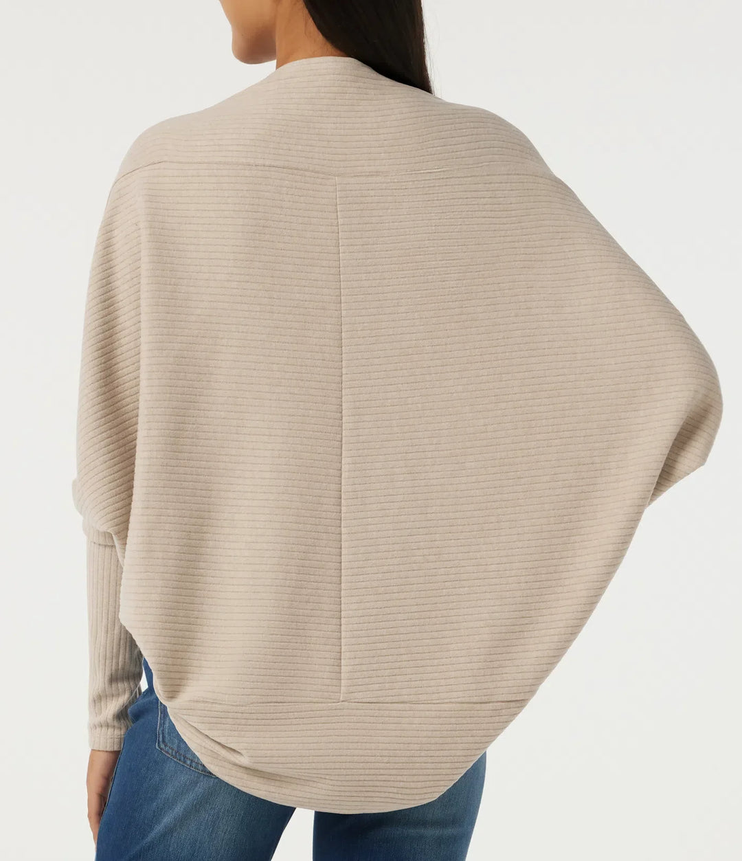 Ribbstickad lång fladdermusärm rundad fåll vardaglig cardigan