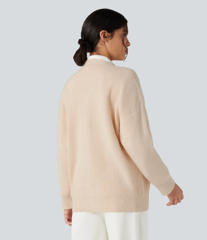 V-ringad långärmad vardaglig cardigan