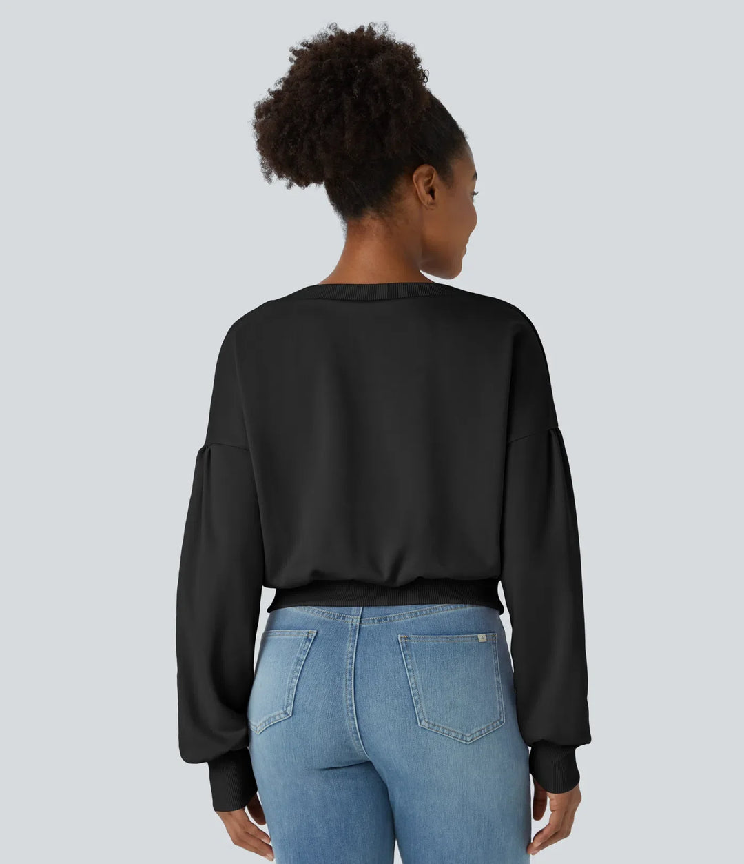 Rund hals nedhasad axel bishop ärm avslappnad vardaglig sweatshirt