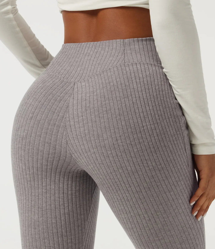 Ribbstickad crossover högmidjad skinny vardagsleggings med fickor