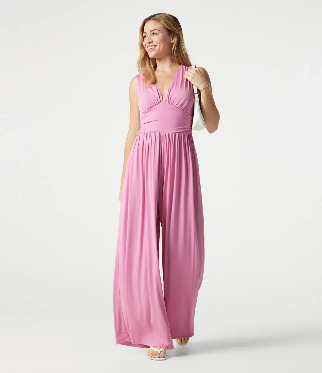 Ribbad V-ringad ärmlös rynkat inbyggd BH vardaglig jumpsuit med fickor-Easy Peezy Edition