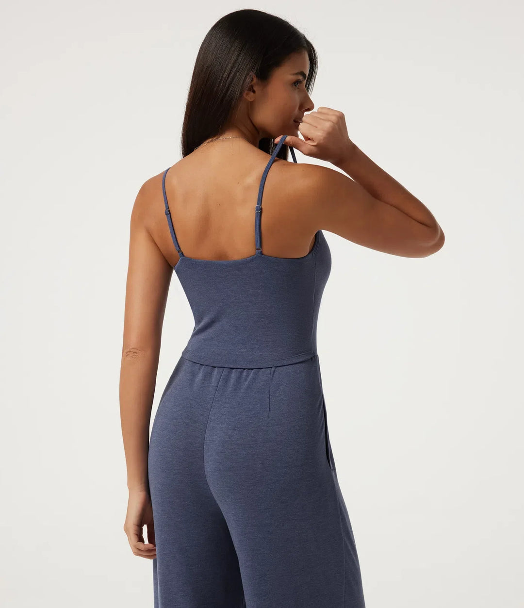 U-ringad ärmlös inbyggd BH rynkat baggy vardaglig jumpsuit med fickor-Easy Peezy Edition