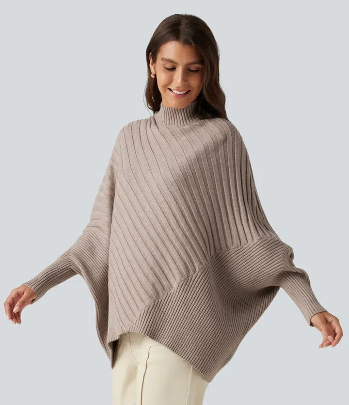 Hög hals lång fladdermusärm oversized vardaglig tröja