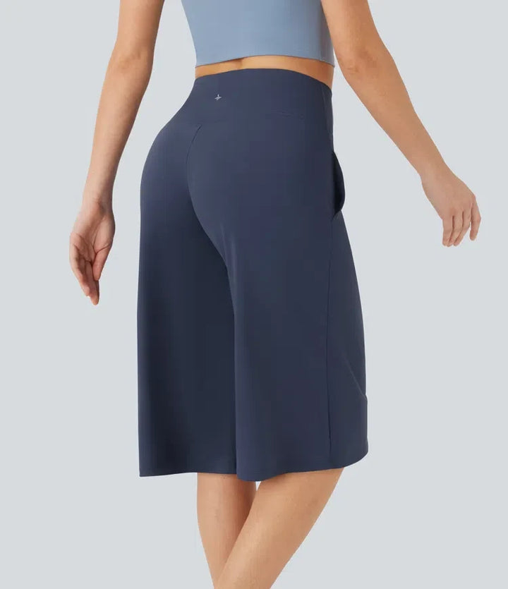 SoftlyZero Airy omlott med hög midja vida ben InstantCool yoga piratbyxor byxor med fickor