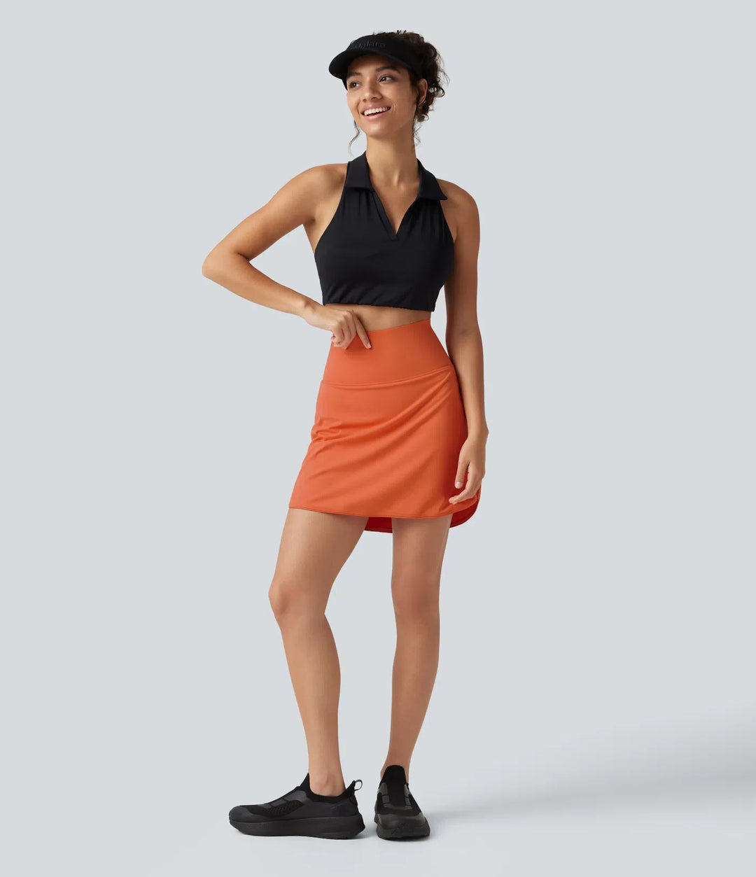 SoftlyZero Airy med extra hög midja magkontroll rundad nederkant 2-i-1 InstantCool golf mini kjol med fickor – längre modell