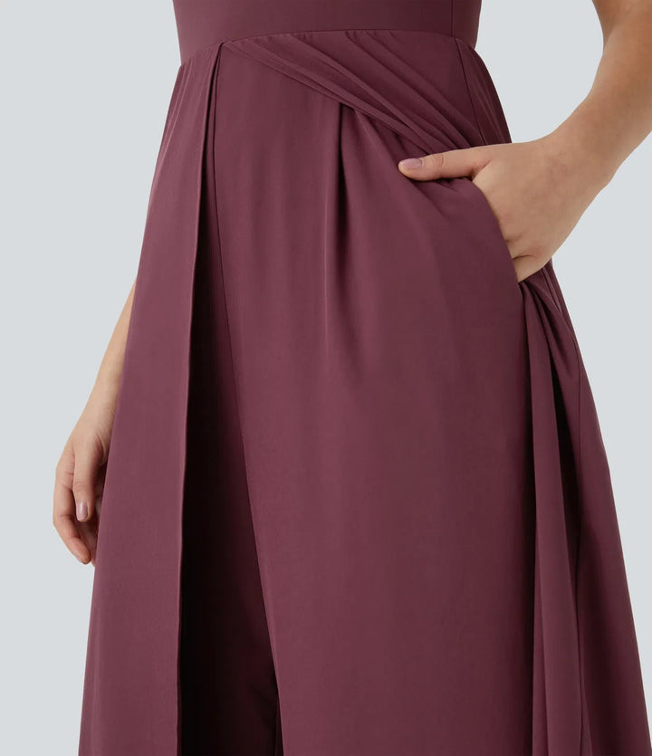 Breezeful dragkedja ärmlös ficka kontrast snabbtorkande jumpsuit