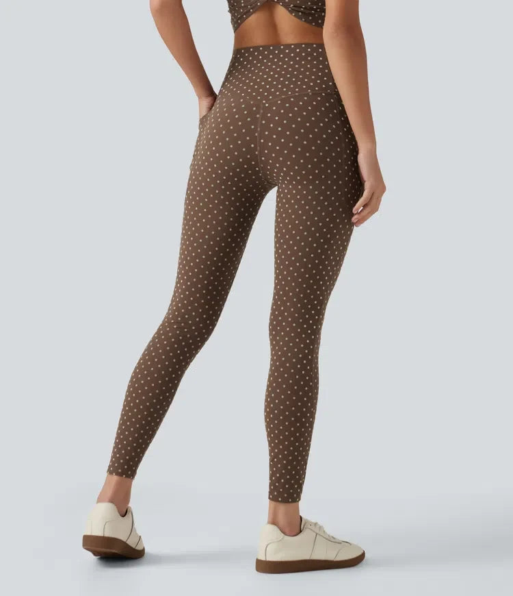 Lyckera UltraSculpt flockad högmidjad magkontroll prickig träningsleggings med fickor