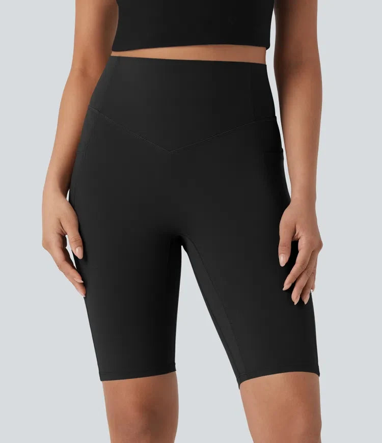 Halara UltraSculpt med hög midja scrunch-effekt rumplyftande magkontroll sidoficka formande träning cykelshorts 9&