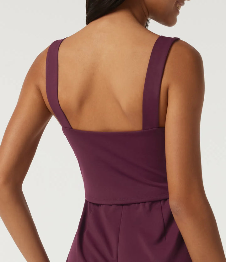 Fyrkantig halsringning ärmlös vida ben fest jumpsuit med fickor och inbyggd BH - Easy Peezy Edition