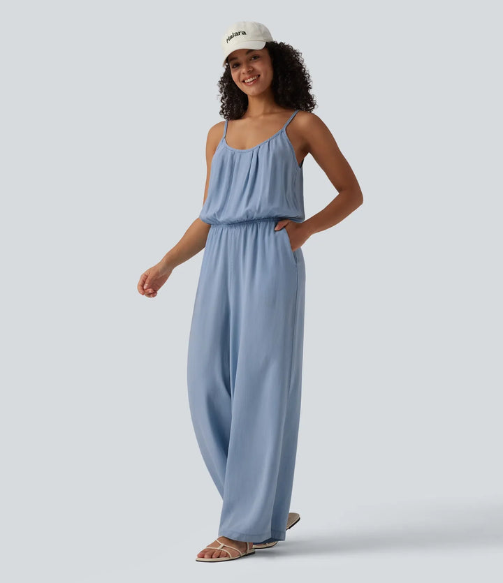 Vida ben denim vardaglig slip jumpsuit med fickor