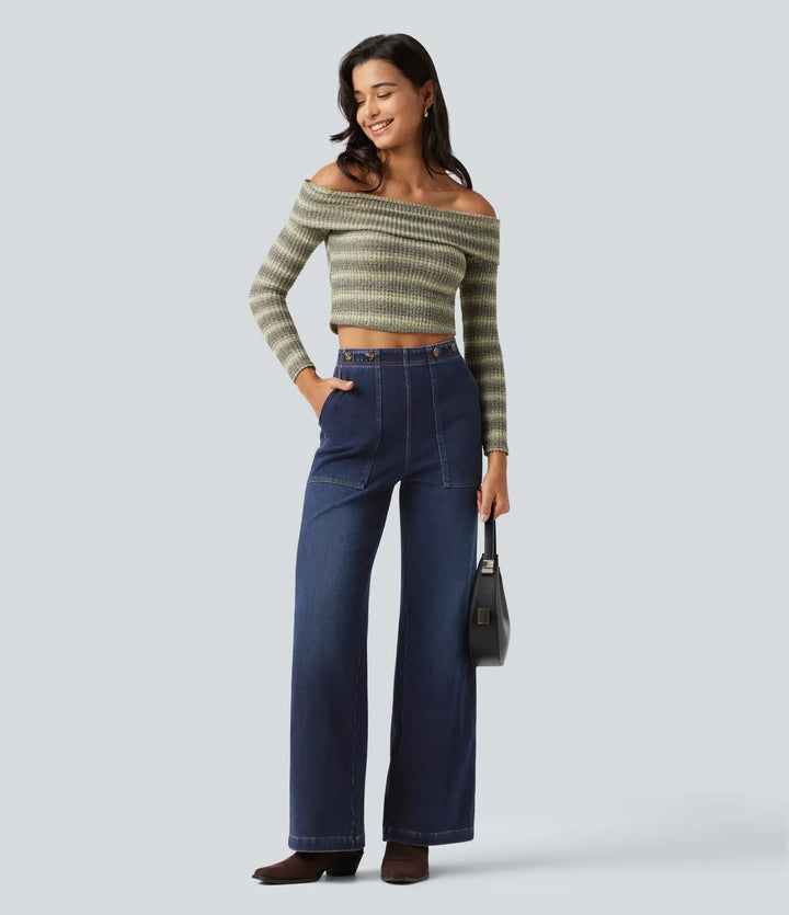 Lyckera Flex högmidjad jeans med vida ben med fickor