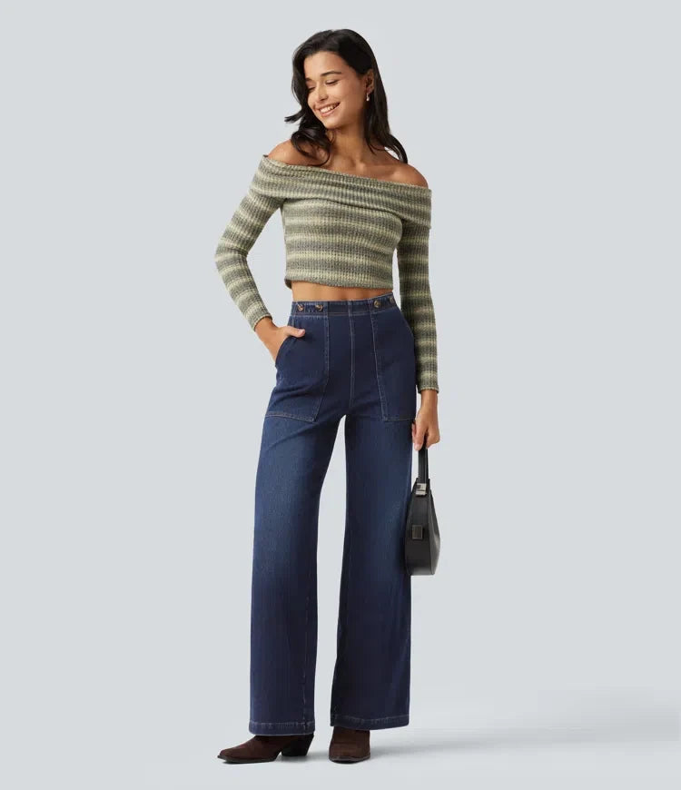 Lyckera Flex högmidjad jeans med vida ben med fickor