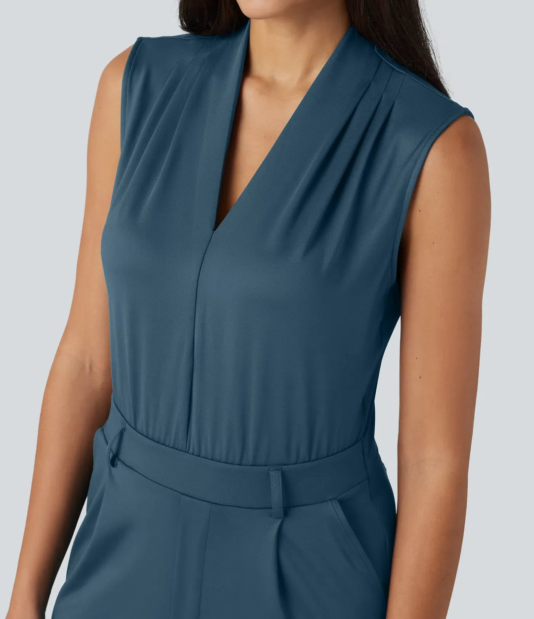 V-ringad ärmlös arbetsjumpsuit med fickor-Easy Peezy Edition